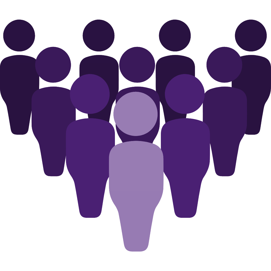 Grafik von Frauen unterschiedlicher Größe in einheitlicher violetter Farbgebung, die in einer Gruppenformation stehen, was für die Vielfalt und Einigkeit bei 261 Fearless steht